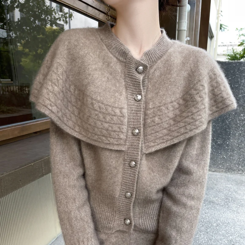 Cape en laine mérinos 100%, élégante, couleur unie, tricotée, manches longues, Cardigan en cachemire, tempérament, vêtements doux et chauds, haut