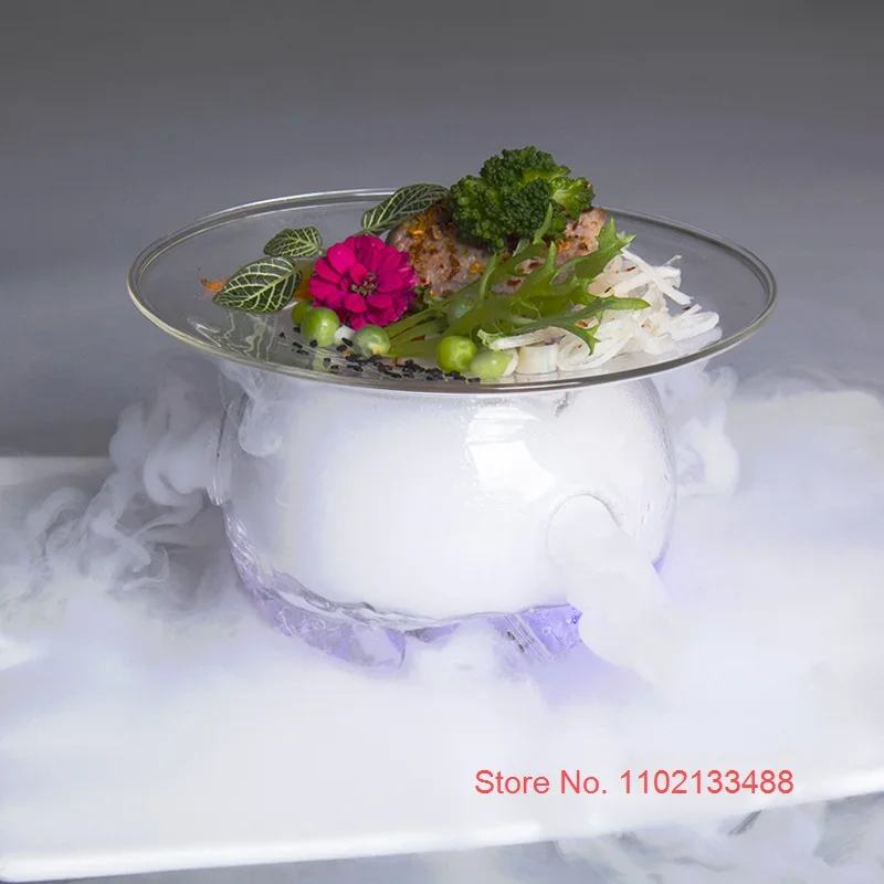 Dry Ice Glass Tray With 3 Holes Creative Kitchen Tableware Cooking Hollowware Artistic Conception Dishes Plates Fruit Salad Bowl