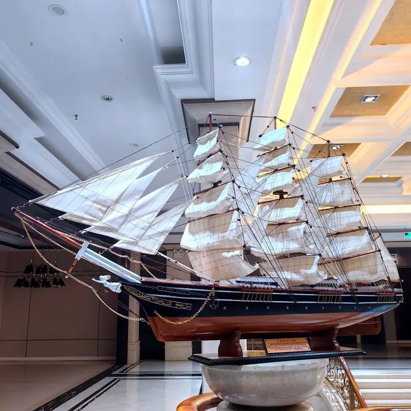 

Solid wood sailboat model ornament handmade large antique wooden boat office decoration