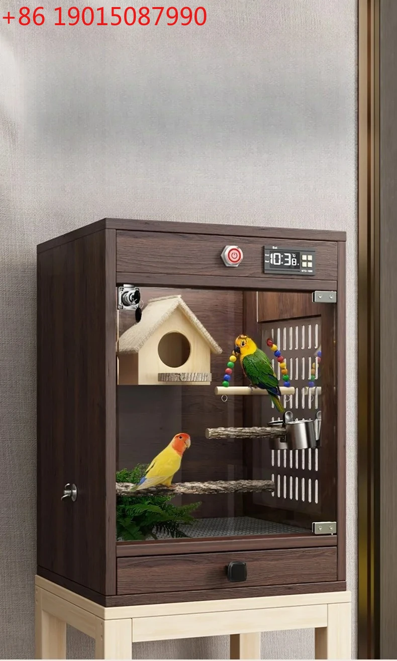 

Insulated Bird Cage Large Size with Drawer Solid Wood Warm Style Intelligent Temperature Control Parrot Box