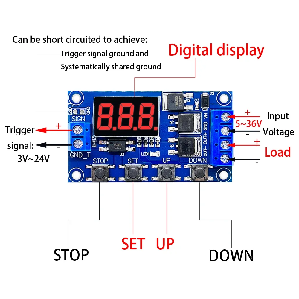 

DC 6-30V Digital Time Delay Relay LED Display Automation Cycle Timer Control Switch Adjustable Timing Relay Time Delay Switch