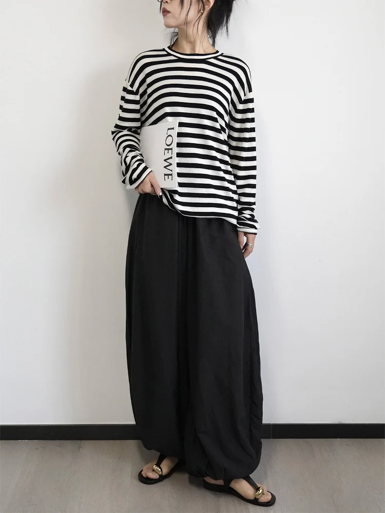 

High Quali Silk Wool Long Sve T-irt Women's Spring Summer New Sle Breathable Striped Texture Korean Sle Commute