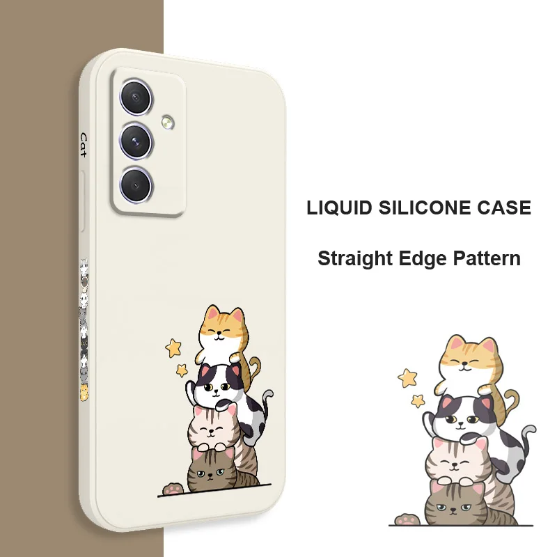 Stacked Cats Case For Samsung A54 A34 A24 A14 A15 A25 A35 A55 A04 A04S A04E A73 A53 A33 A23 A13 A03 A72 A52 A52S A32 A22 4G 5G