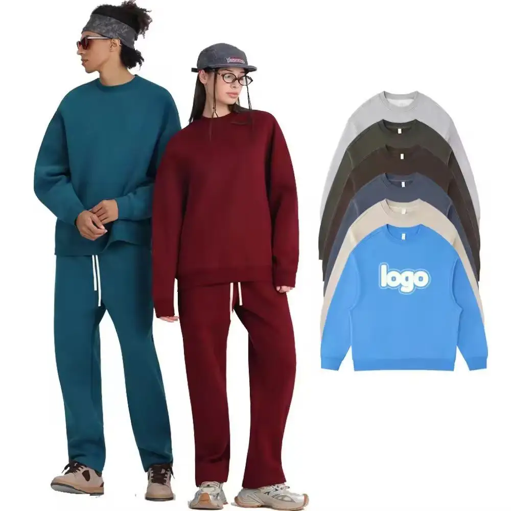 High-end crew-neck hoodie made of 350g American retro blended fabric, long-sleeved crew-neck hoodie with custom logo, casual and