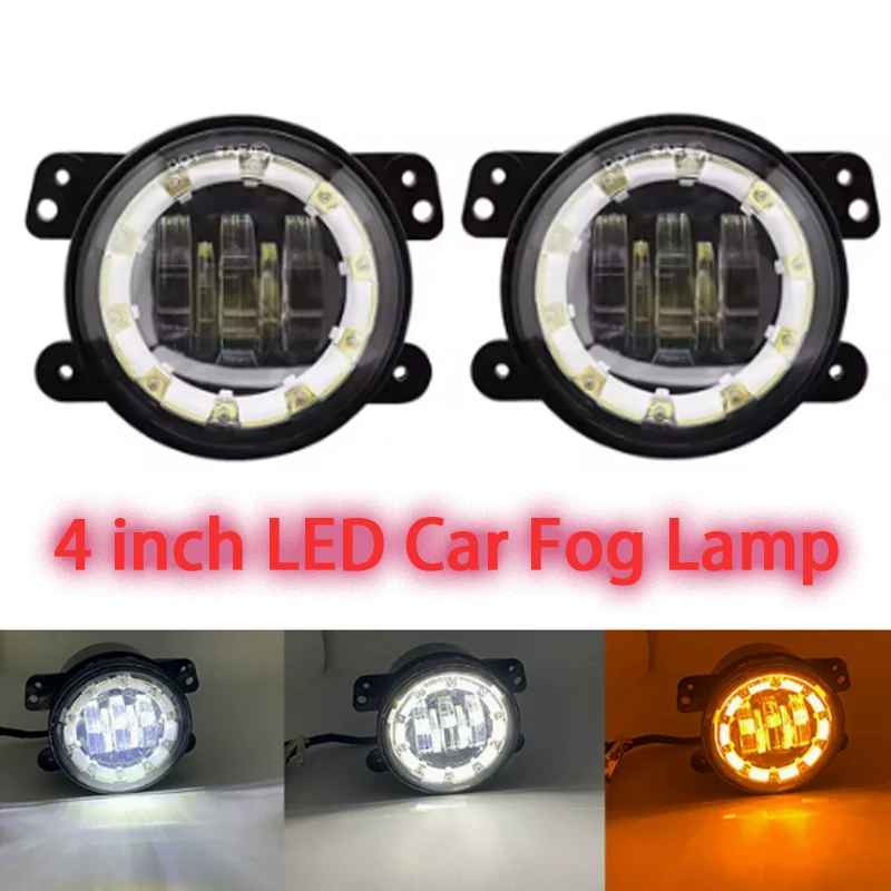 4 Inch 40W LED Car Headlight Angel Eyes Demon Eyes Fog Light Running Light Turn Signal Accessories for Wrangler Off-Road JK TJ