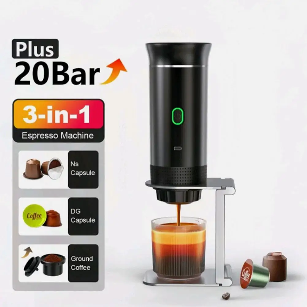 

Wireless Electric Portable Espresso Coffee Machine for Car & Home Camping Coffee Maker 3-in-1 Capsule Powder Travel Coffee Maker