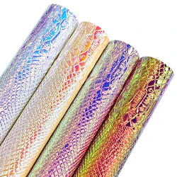 30x135cm Holographic Crocodile Skin Vinyl, Iridescent Blue Alligator Faux Leather, Embossed Craft Fabric for DIY Sewing Project