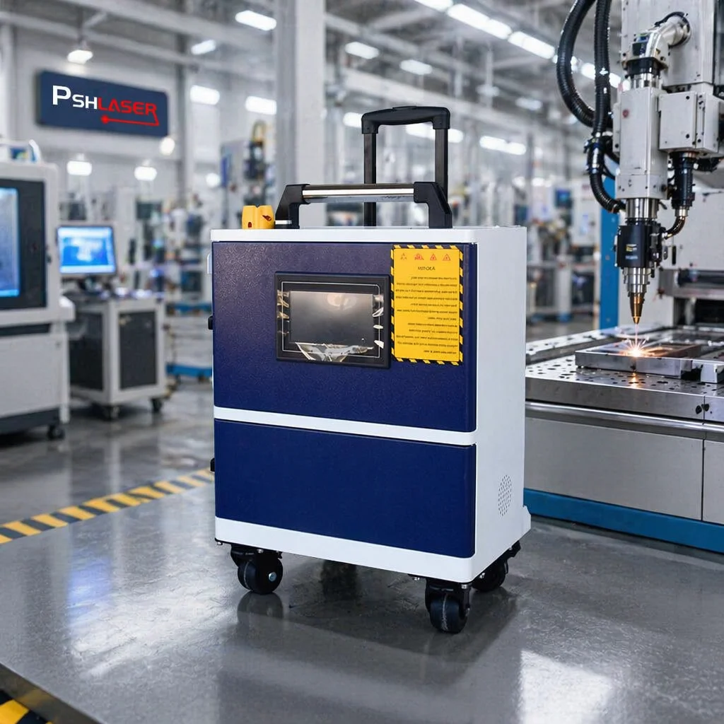 Portable Trolley Case Style Industrial Pulse Laser Cleaning Machine 100w 200w 300w Air Cooling With Raycus Max Jpt Laser Source