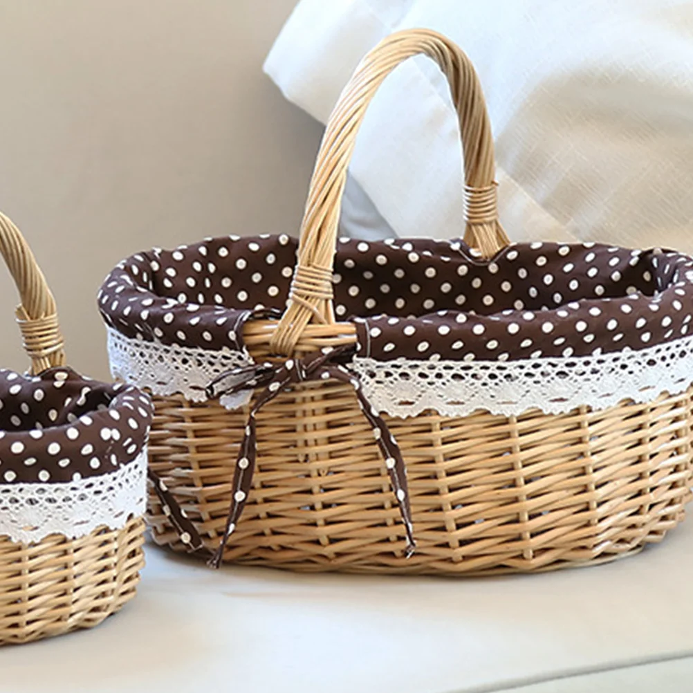 Decorate Vintage Child Camping Blanket Woven Picnic Basket Wooden Bamboo Storage Bag Bread Container