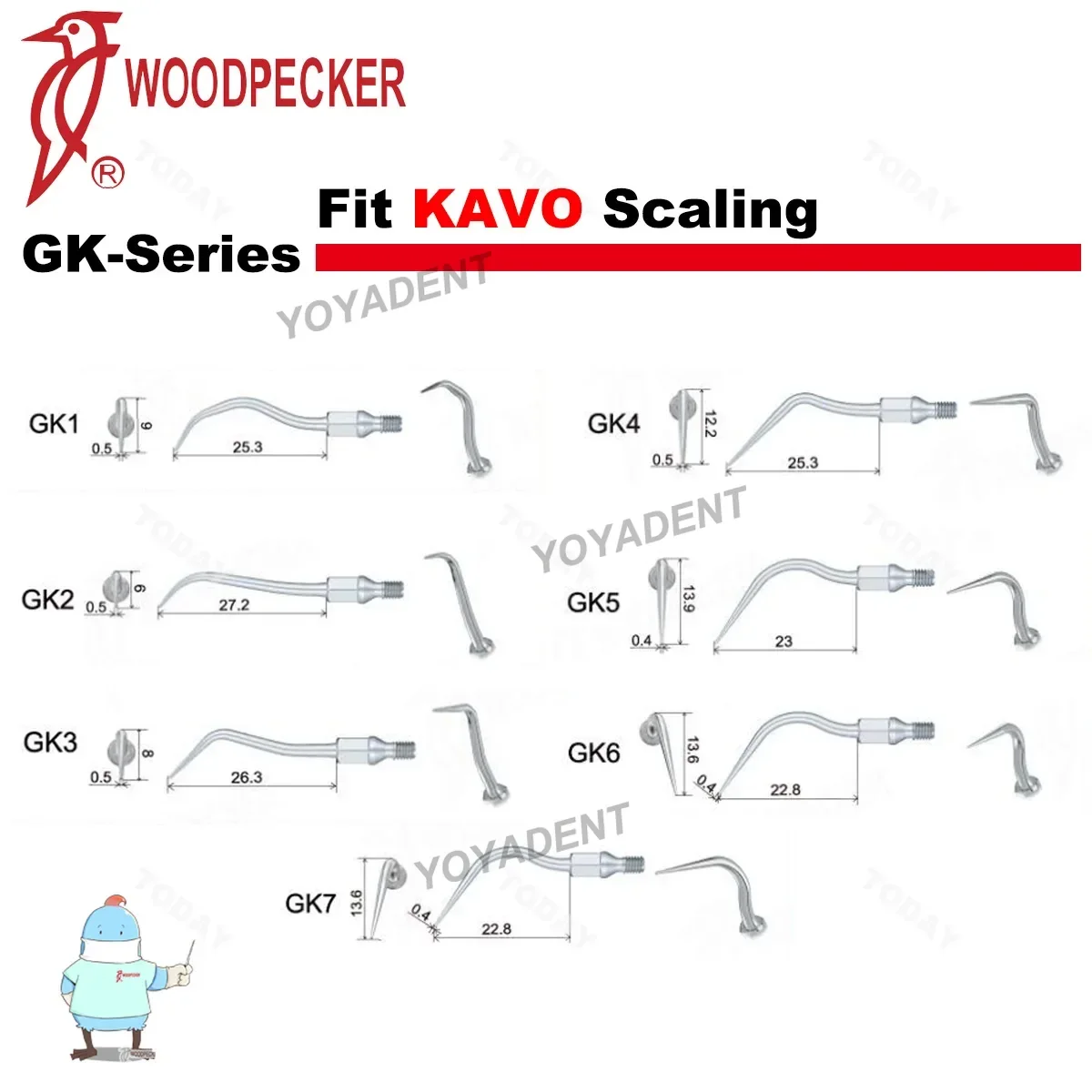 Woodpecker Dental Ultrasonic Piezo Scaler Tips Scaling Tips GK-Series Fit KAVO Scaling Handpiece Dental Tools Mergulhos Scalin