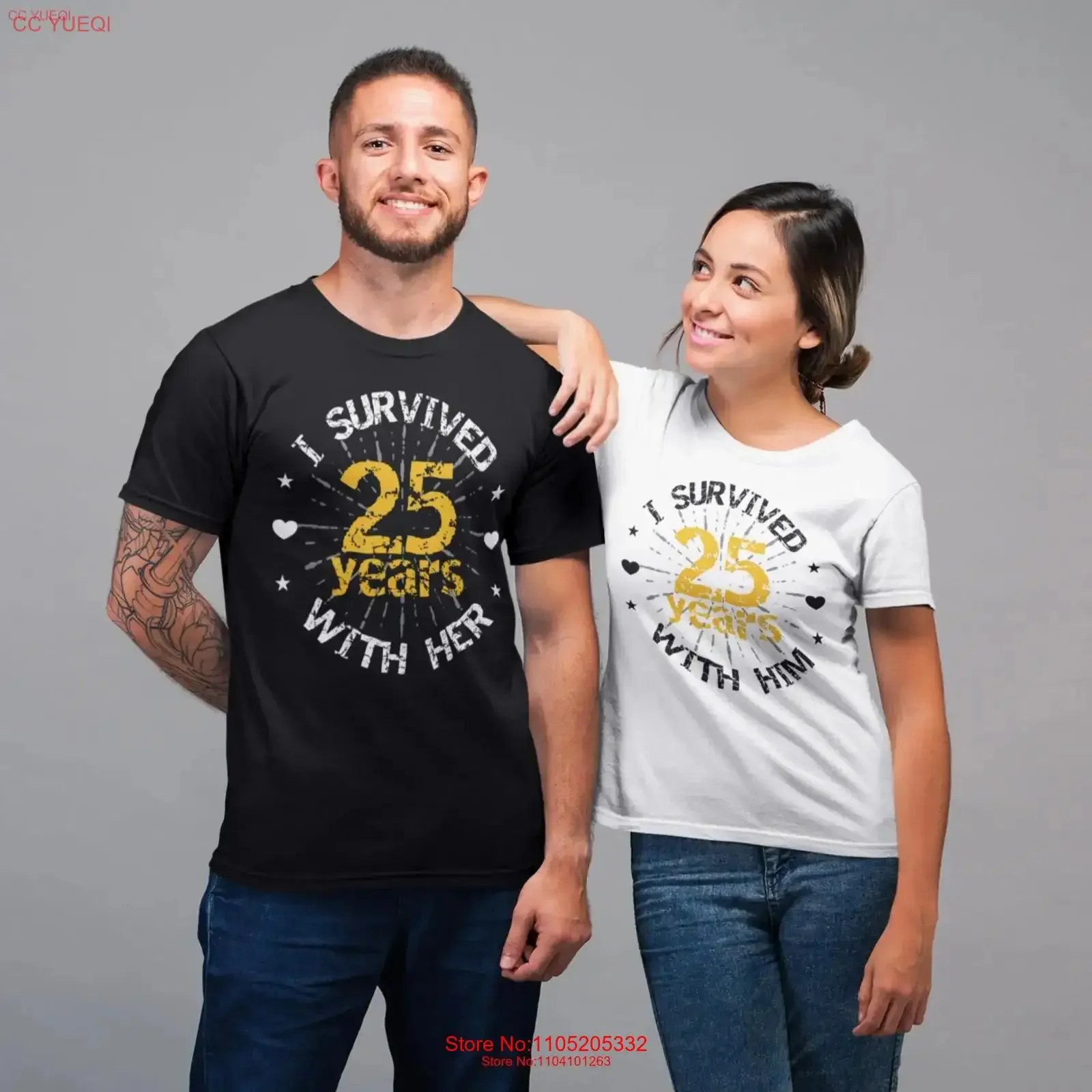 Divertido regalo de 25 aniversario de boda para marido y mujer sobreviví a 25 años con él su camisa a juego pareja T vintage