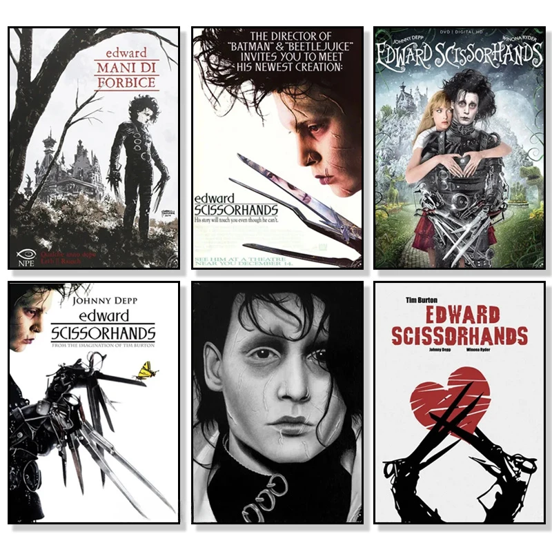 Retro Edward Scissorhands plakaty klasyczne filmy HD gwiazda obraz ścienny na płótnie Film obrazy dekoracyjne Bar fryzjer bez ram