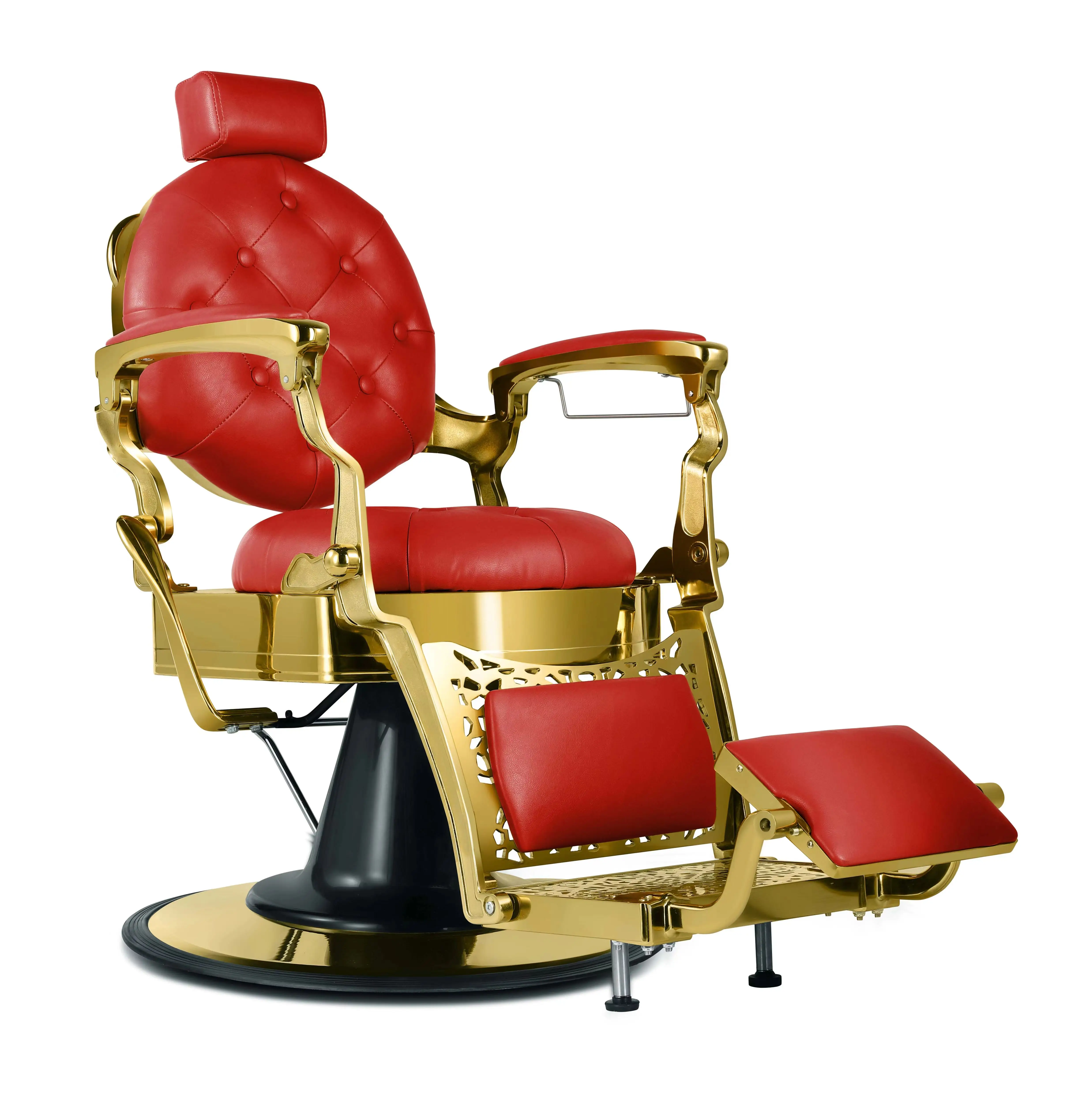 

Modern Look Red and Gold Synthetic Leather Barber Chair Foldable Barber Chair for Man