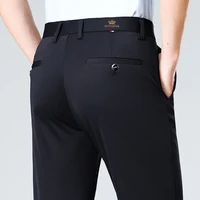 Pantalones de negocios para hombre de tela de alta elasticidad adecuados para todas las estaciones, con cintura elástica y oficina/trabajo clásico para