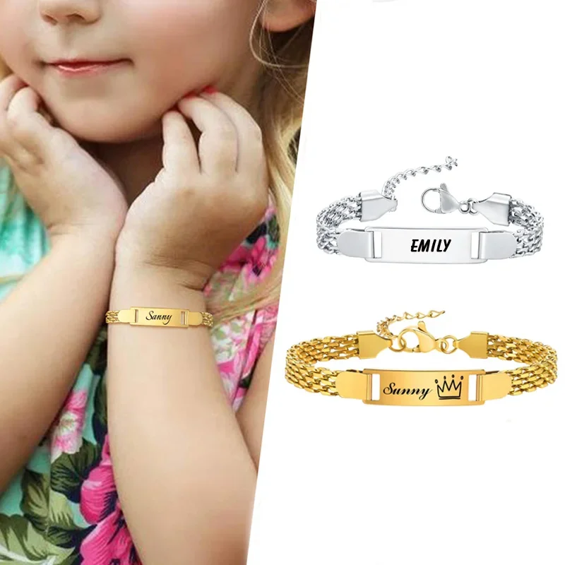 Pulsera personalizada para niña o niño, de acero inoxidable con grabado del nombre y la fecha, ideal como regalo de bautismo para un hijo o una hija de la madre.