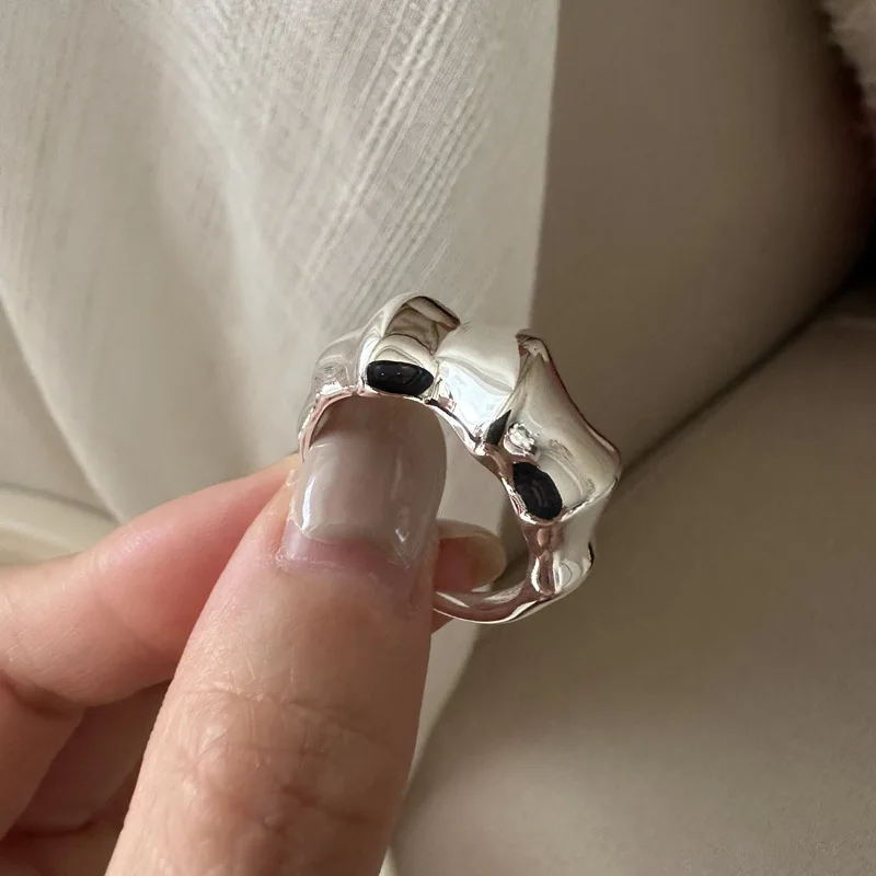 

S925 Sterling Silver Simple Retro Korean Style Ring with Niche Design Sense Heavy Industry Texture Fashionable for Gift