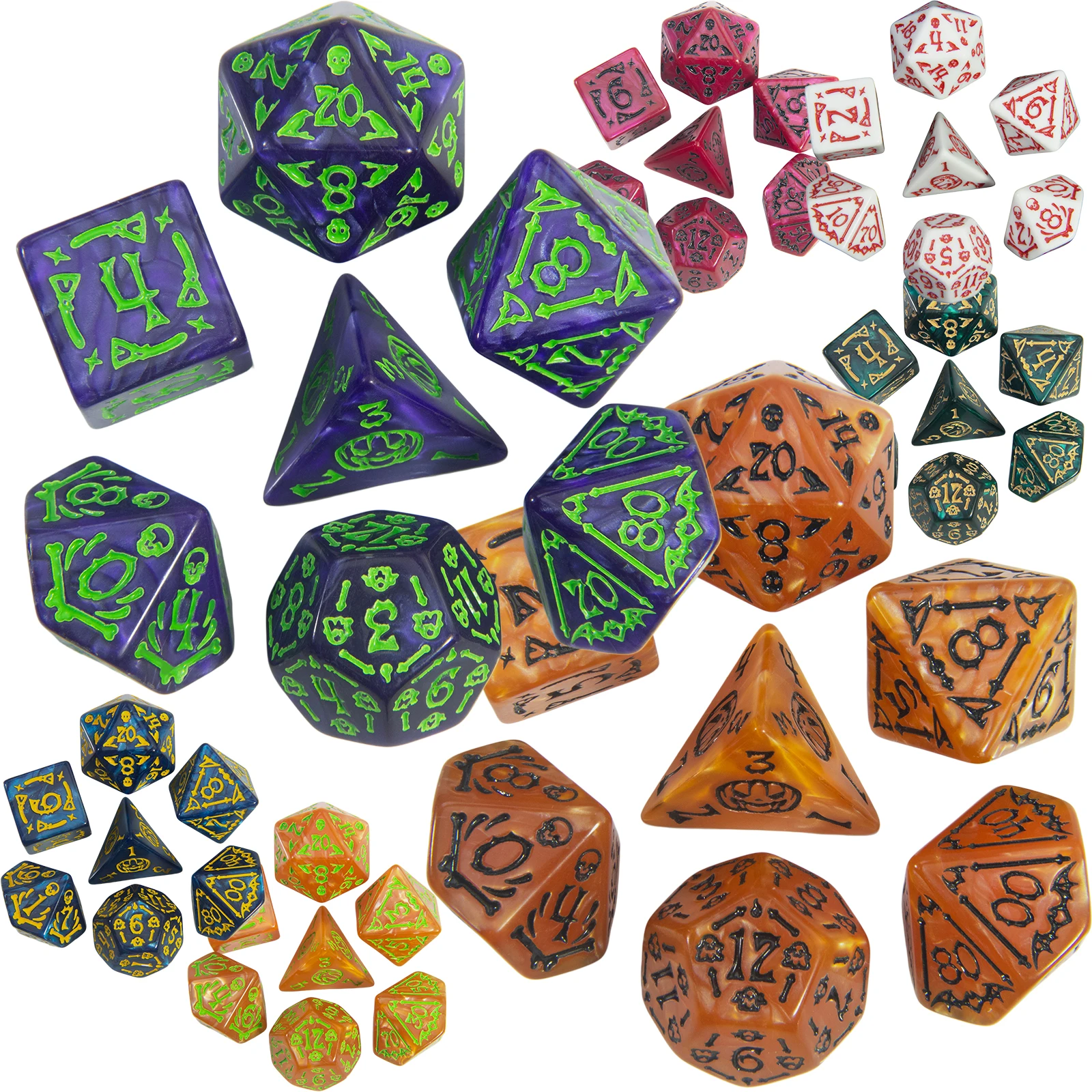

7-Piece Pumpkin Pattern Polyhedral Dice - Perfect Halloween Gaming Accessory for Tabletop Adventures