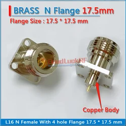 L16 N Female 4 hole Flange Panel Chassis Mount deck Solder 17.5 X 17.5 mm Copper Body RF Connection Adapters