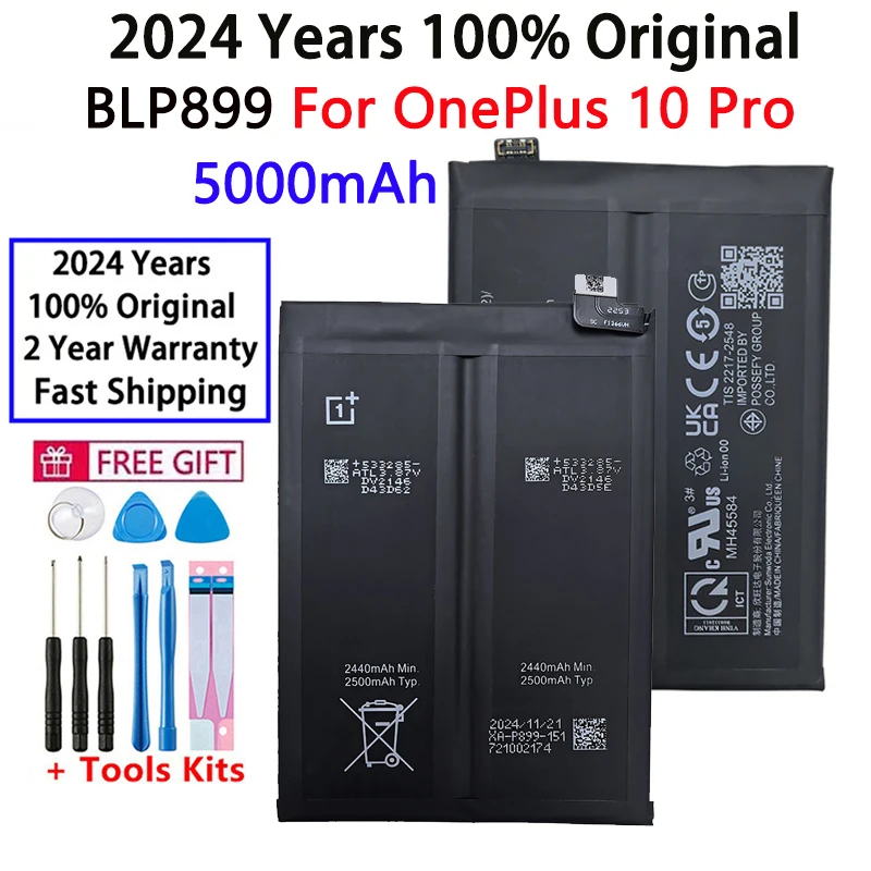 2024 Years High quality 100% Original Battery BLP899 For OnePlus 10 Pro 5000mAh Replacement Batterie Battery Fast Shipping