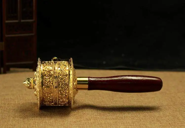 Tantric ritual equipment alloy gold-plated cloisonn é carved with eight auspicious hand cranked prayer wheels 100000 times