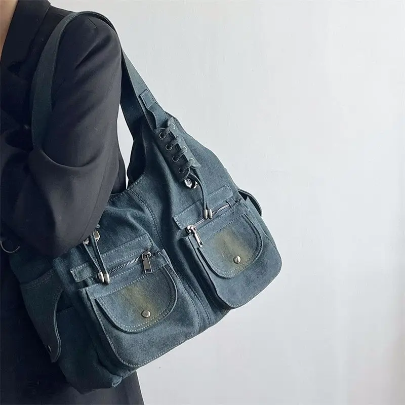 Miyagawa Fashion Vintage Spicy Girl Jeans Tote Bag Women 2023 New Large Capacity Denim Casual Shoulder Bag