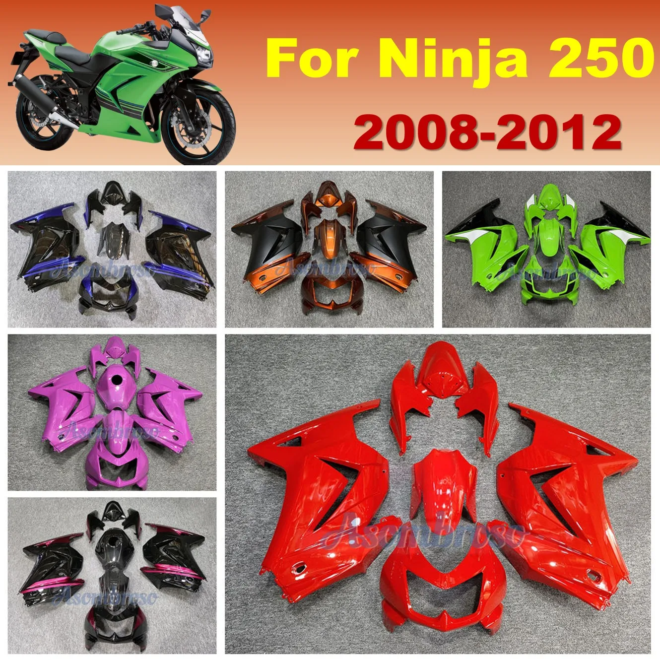

Motorcycle Full Fairing kit fit for KAWASAKI Ninja 250R ZX250 2008 2009 2010 2011 2012 EX250 ABS Injection Bodywork set