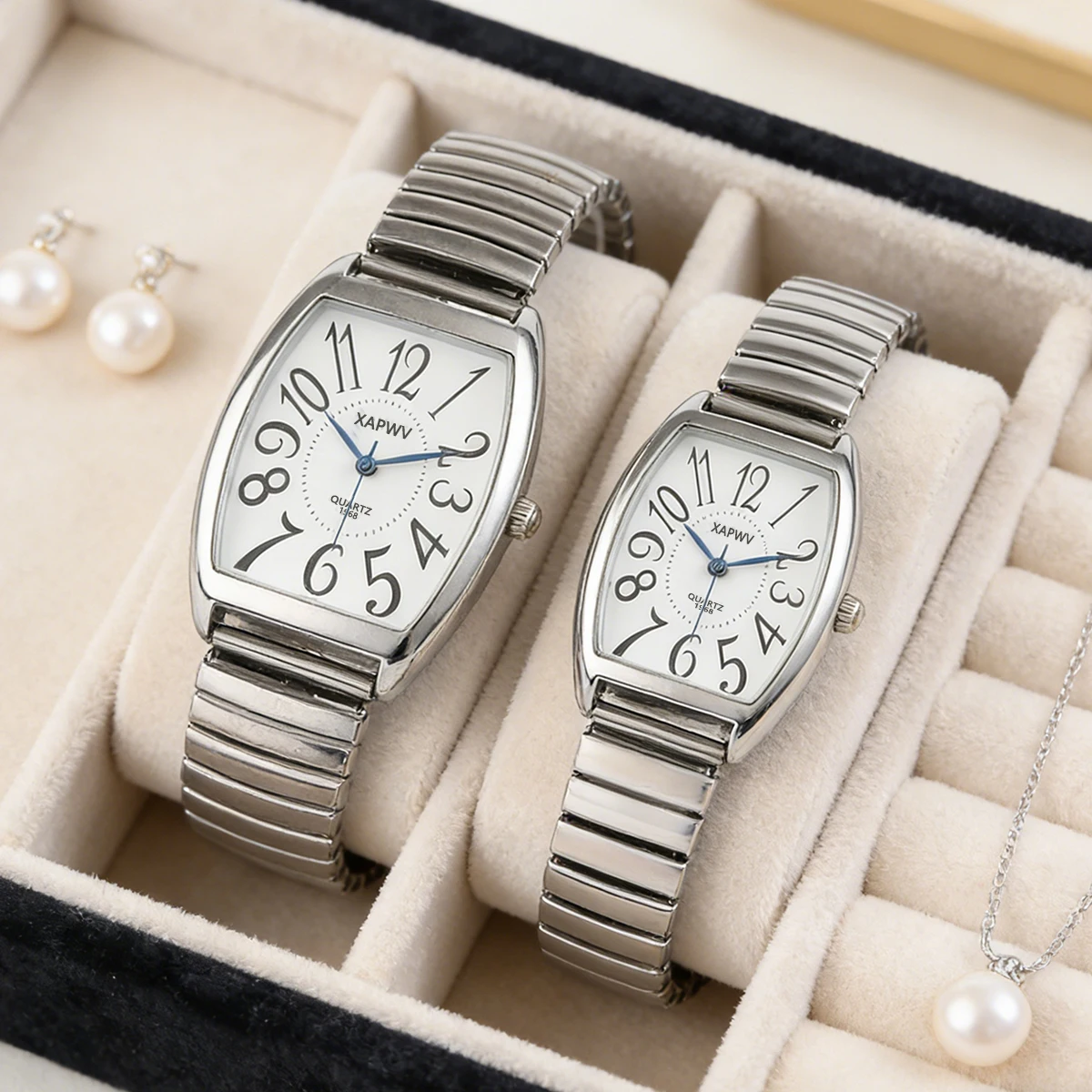 Simple Casual Women's Quartz Watch with Barrel-Shaped Dial and Elastic Band, Trendy Couple's Watch for Women