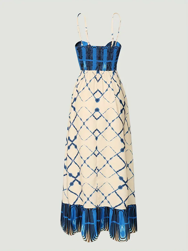 NewPrinted Casual Lacing Pleat Strapless Dress Boho Party Beach Dresses Summer Fashion Items Elegant Long Dress Feminine clothes