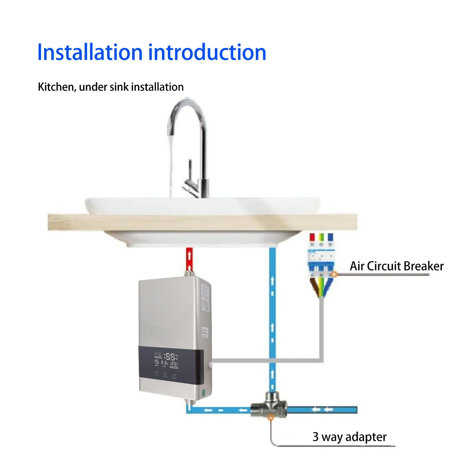 Tankless Water Heater 6000W Electric Heater Easy Installation Touch Display  Constant Water Heater Under Sink Water Heater 220V