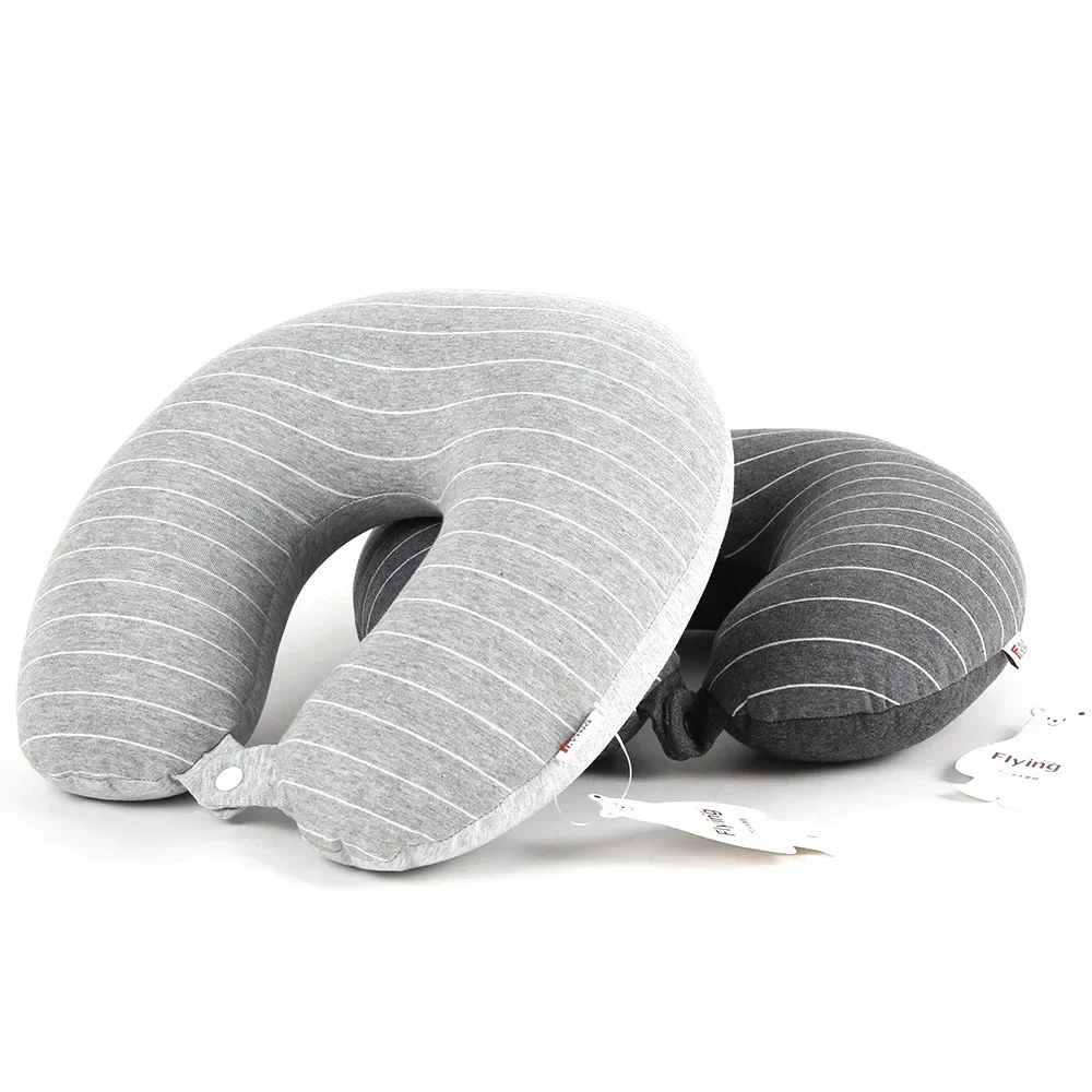 

Memory Foam U-Shaped Travel Neck Pillow with Cooling Stripe Design - Cotton Linen Pillowcase for Airplane, Office & Home Support