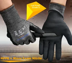 Guanto da lavoro resistente al taglio Macellaio HPPE Acciaio antimacchia Micro schiuma Nitrile Maxi High Flex ANSI A4 Anti taglio Maniglia del vetro di sicurezza