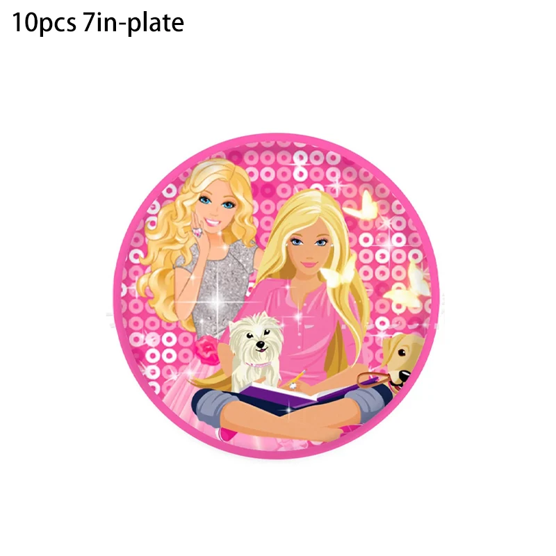 MINISO Barbie Birthday Party Pink Girls Disposable Tableware Cup Plate Napkin Banner Princess Party Decorations Supplies Gifts