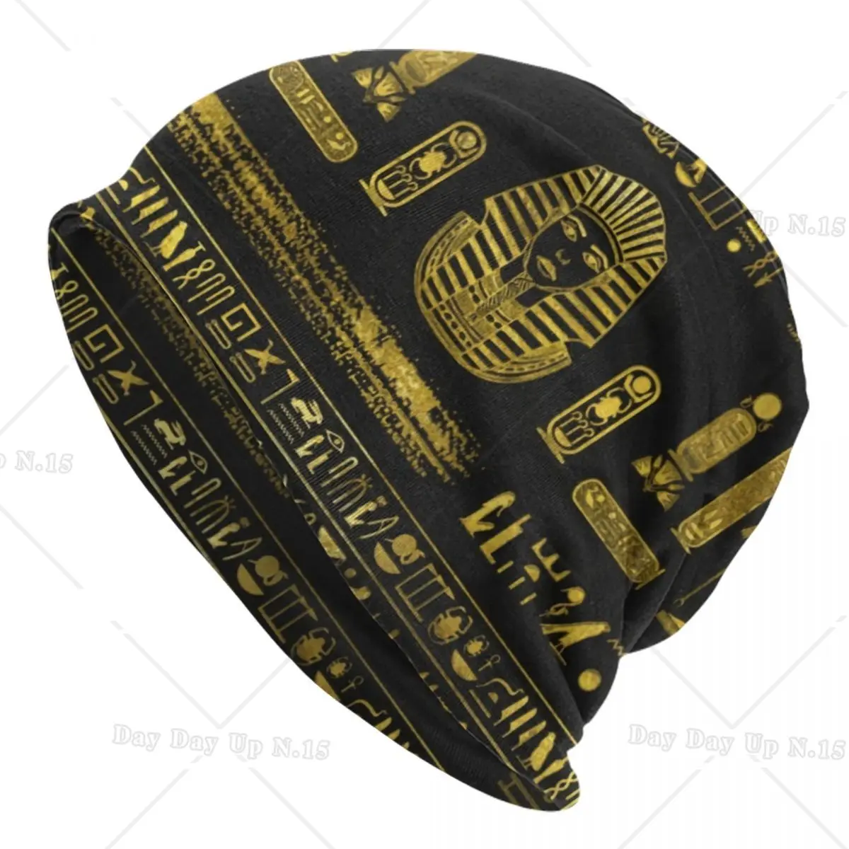 Golden Egyptian Sphinx On Black Leather Skullies Beanies Caps For Men Women Unisex Outdoor Winter Knit Hat Adult Bonnet Hats