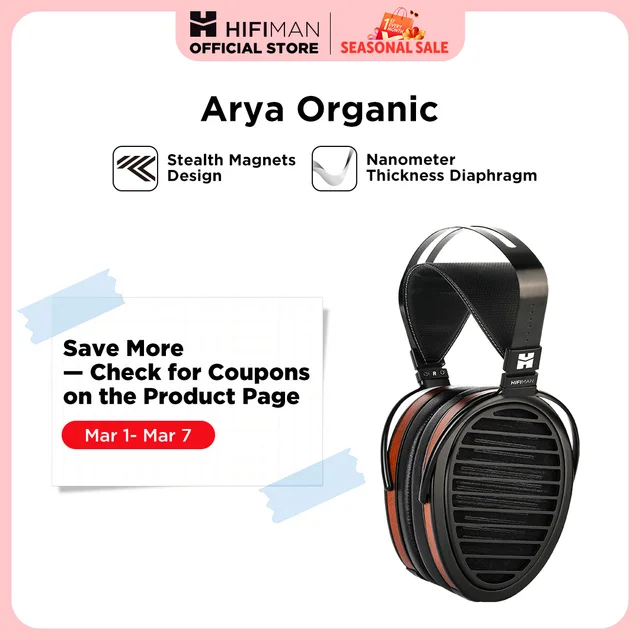 HIFIMAN Arya Organic Full-Size Over-Ear Open-Back Planar Magnetic Headphone with