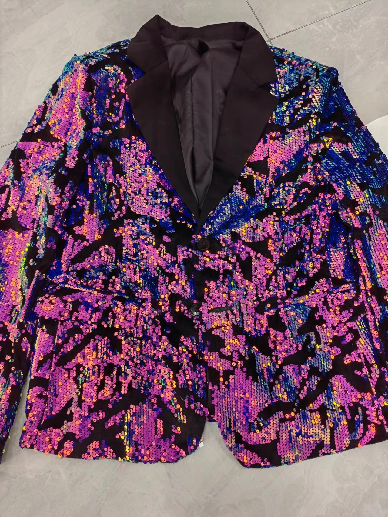 Shining Blue Purple Sequins Jacket Men's Suit Jackets Fashion Slim Blazers Coat Male Singer Nightclub Clothing Host Show Costume