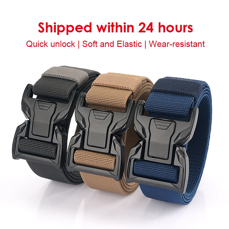 HSSEE Elastic Belt for Men Matte Black Alloy Quick Release Buckle Stretch Nylon Military Tactical Belt Casual Jeans Girdle Male