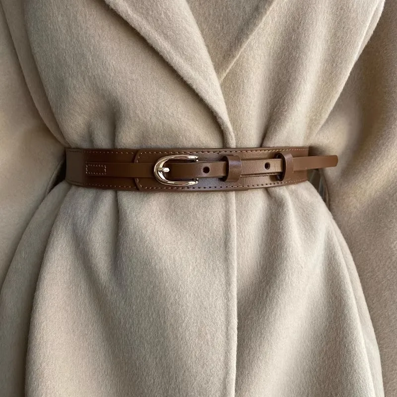 Stylish Oval Buckle Belts Classic Solid Color PU Leather Waistband Elegant Coat Dress Belt Women