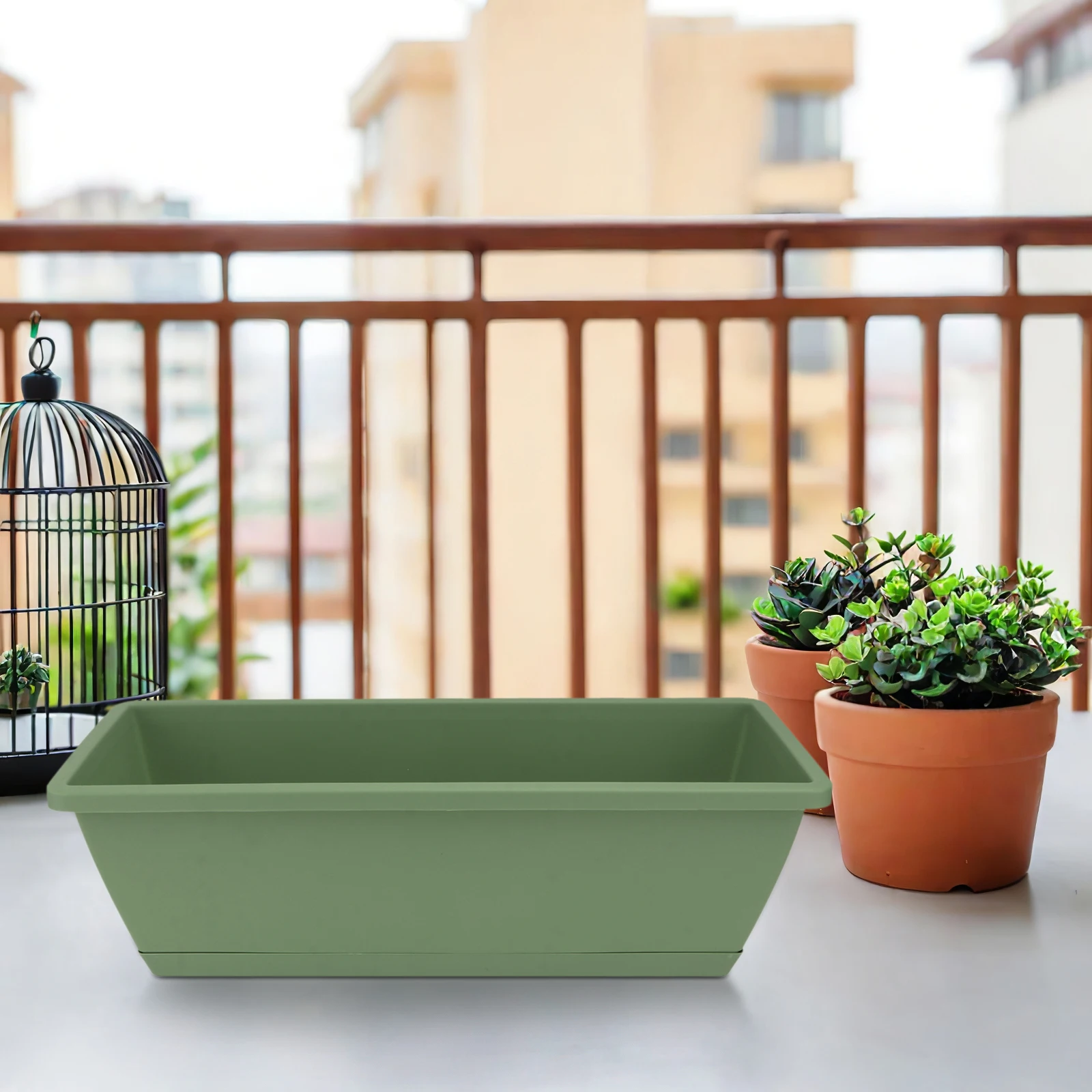 

Rectangular Plant Pots Vegetable Garden Pot Thick Resin Planter Large Outdoor Balcony Window Box Green Durable Anti