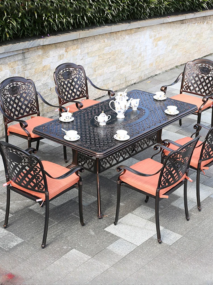 

Outdoor cast aluminum table and chair combination open-air waterproof and sunscreen leisure European-style villa garden