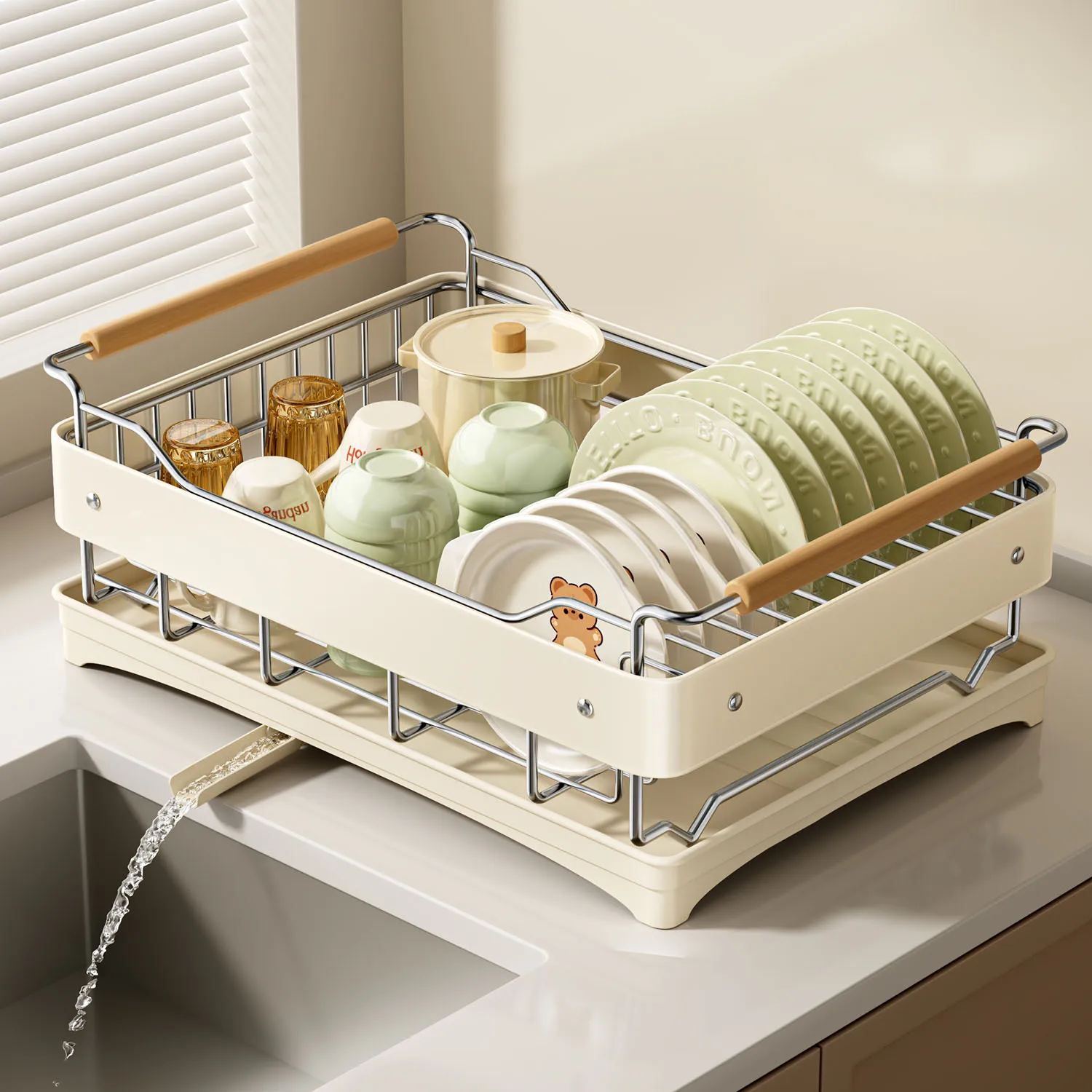 

1Tier Dish Bowl Drainer Storage Rack Kitchen Dish Drying Rack with Drain Basketcup holder,cutlery holder,Kitchen countertop