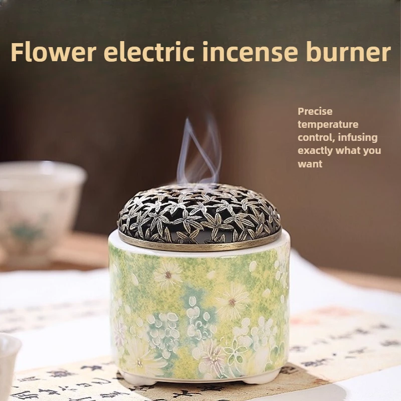 Flower Electric Aroma Diffuser Adjustable Temperature Timer Dry Burn Incense Furnace for Home