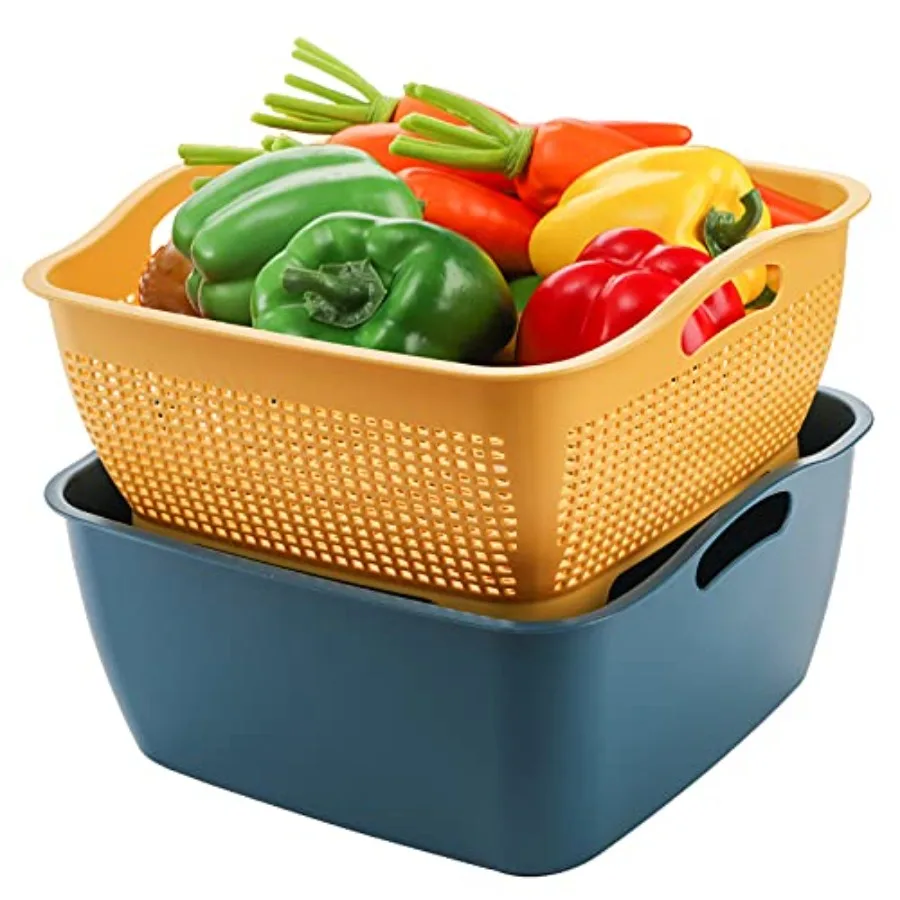 2 Pack 9 8 Quart Large Kitchen Strainer Colander Bowl Set with DoubleLayer Design for Efficient Fruit and Vegetable Washing Dra