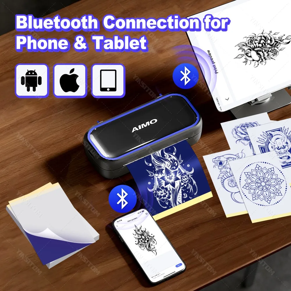 80mm Mini Tattoo Stencil Printer AIMO MR3 Wireless Thermal Tattoo Maker & 3inch Transfer Paper Fucos on Small Tattoo Pattern New