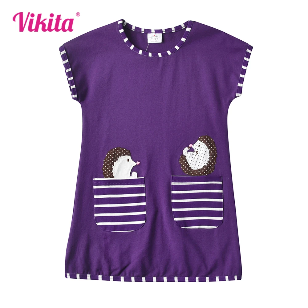 VIKITA Girls Purple Dress Kids Summer Cotton Casual Daily Dr