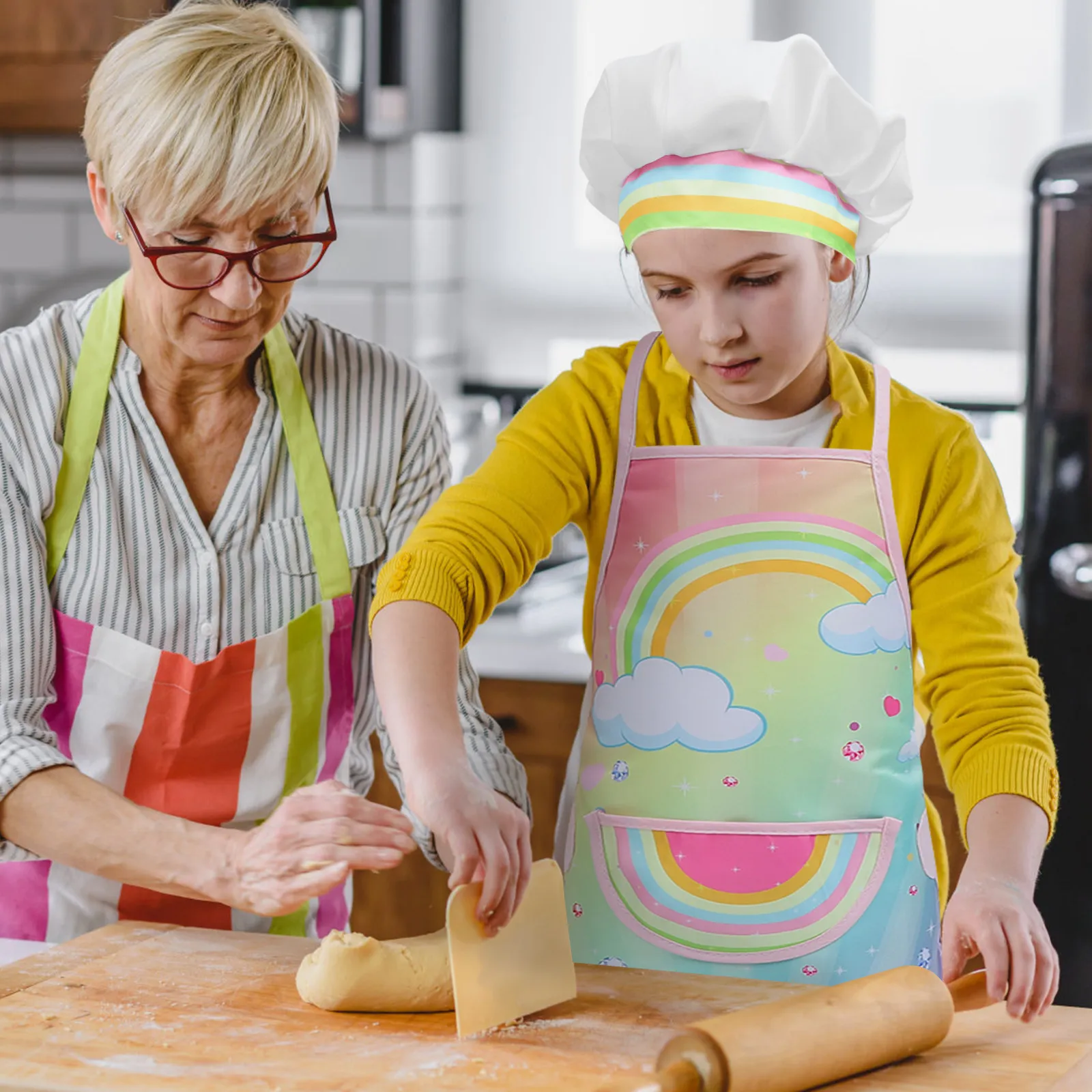 

1Set Girls Baking Apron Set Height 90-140Cm Waterproof Sturdy Apron with Hat Gloves Mat Creative Cooking Play Kitchen Clothing