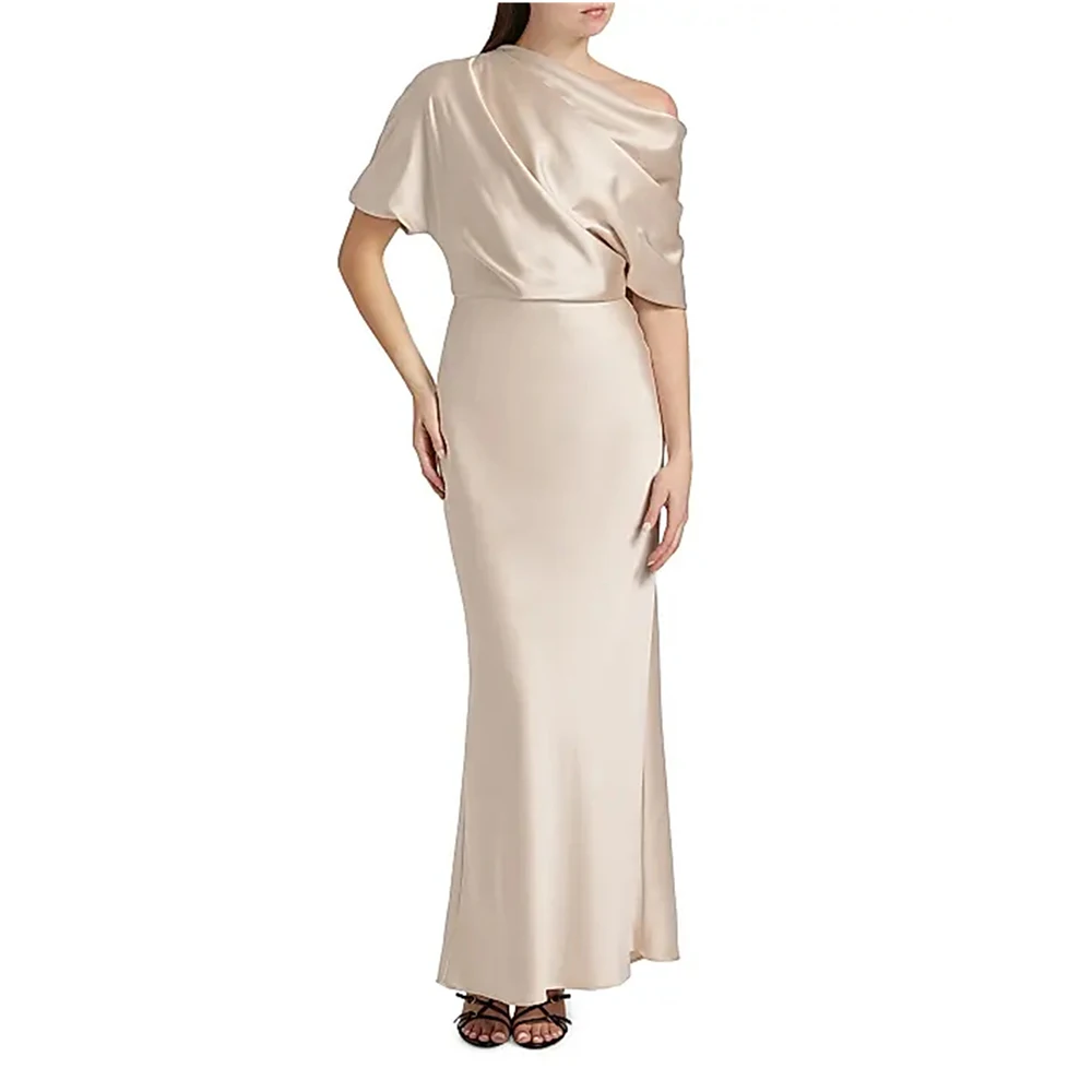 

Women's Formal Evening Gowns One Shoulder Pleated Half Sleeve Mermaid Evening Dresses Elegant Formal Party Dresses for Women