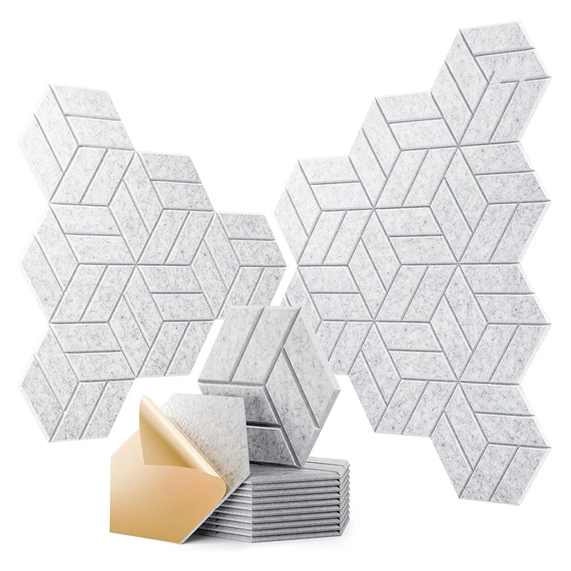 

Y49A-Sound Panels For Home Studio Office–22Pcs 12" X 10" X 0.4" Hexagonal Soundproof Self-Adhesive Acoustic Wall Panels Silver G