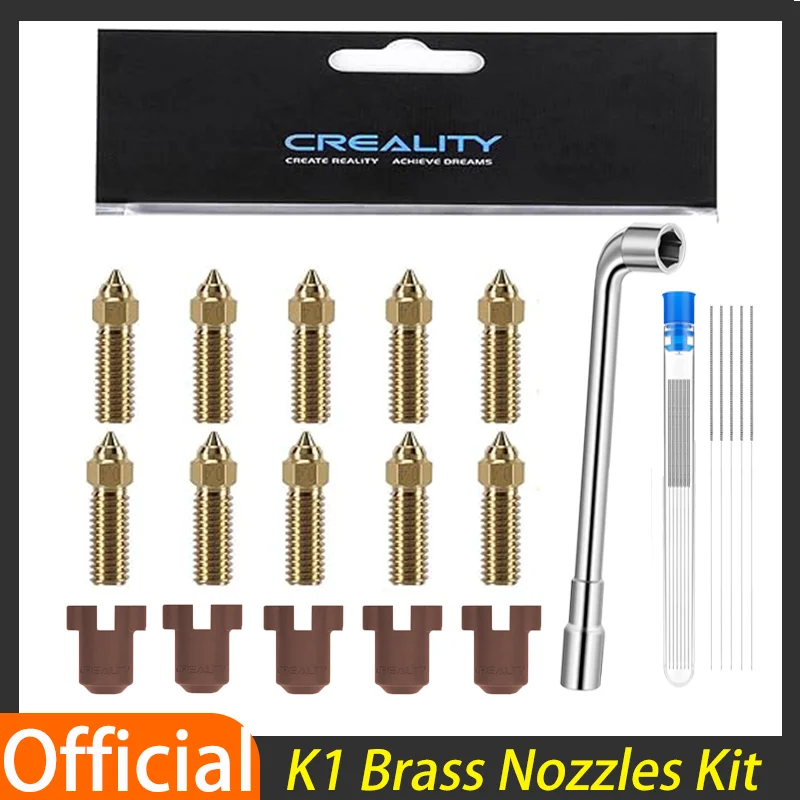 

Creality Official 10PCS K1/K1 Max Nozzle High Speed Brass Nozzle Kit with Silicone Cover 1.75mm Filament for K1/K1MAX/CR-M4