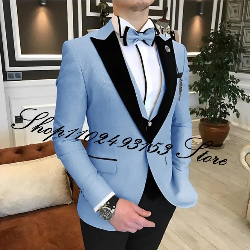 Mannen Pak Knappe Formele 3-delige Pak Voor Mannen Bruiloft Smoking Peak Revers Bruidsmannen Business Prom Blazer Vest Broek Kostuum Homme