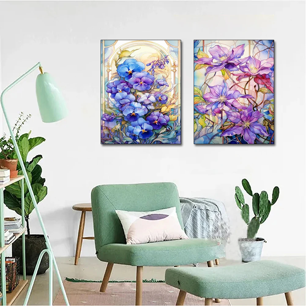 Flower Diamond Painting AB Drill Tricolor Pansy Peony Flower Cartoon Diamond Mosaic Embroidery Cross Stitch Kit DIY Hobby Decor